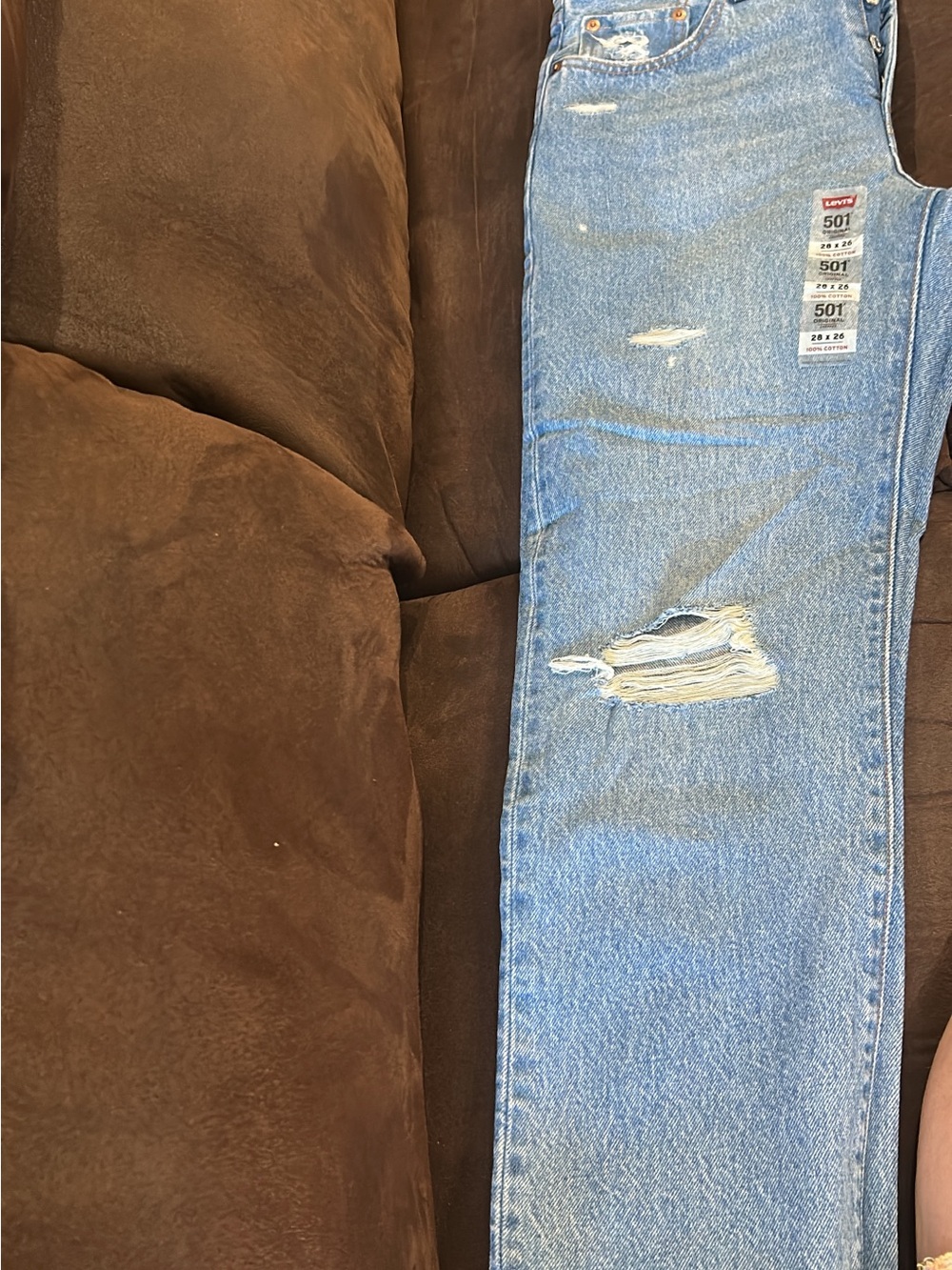 Levi's 501 Light Blue Straight leg Distressed Jeans